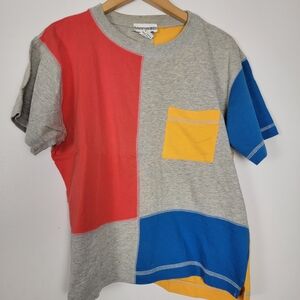 Cathy Daniels Color Block Tee Shirt - Red, Blue, Yellow, Gray Medium Vintage